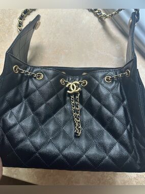 Black Quilted Chain-Detail Shoulder Bag